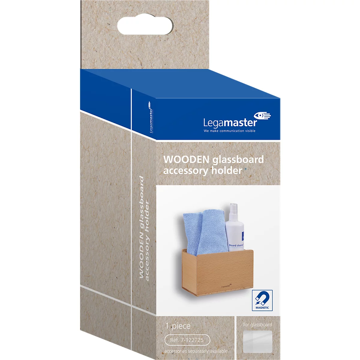Glasplaathouder Legamaster WOODEN, magnetisch, belastbaar tot 400 g, B 150 x D 71 x H 90 mm, beukenhout, gelakt